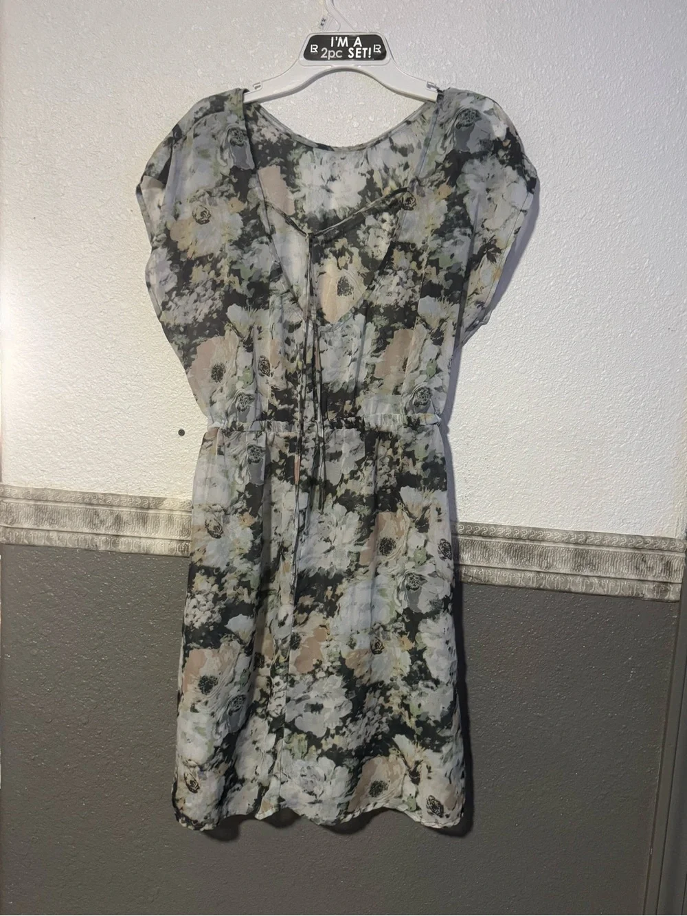 Xhilaration Black Floral Chiffon Tunic with Pale Floral Print